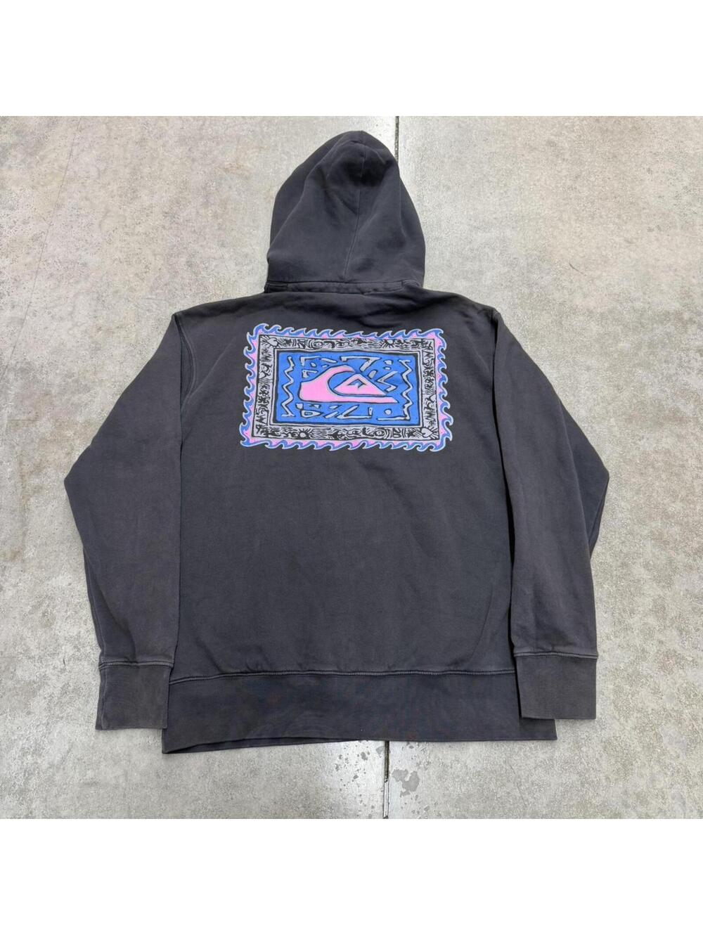 vintage quiksilver faded black surfing big logo hoodie size small